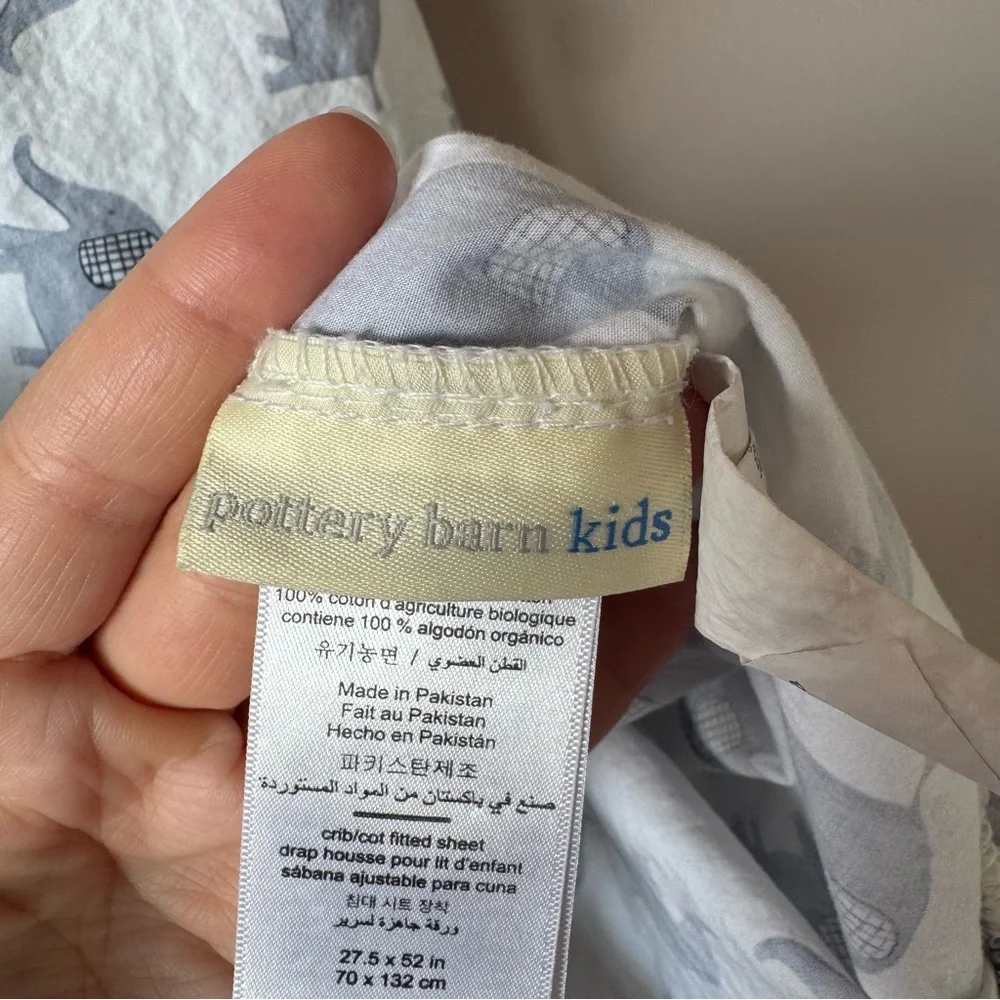 Pottery Barn‎ Kids 100% Organic Cotton Gray Elephant Fitted Crib Sheet